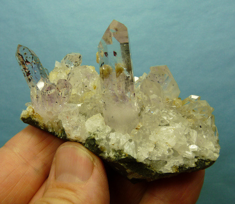 Beautiful quartz crystals with calcite and prehnite, on matrix