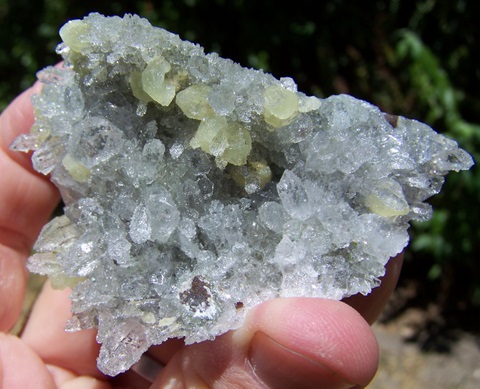 Stunning arrangement of analcime crystals sprinkled on quartz, prehnite and calcite crystals