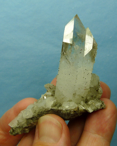 Quartz crystal with analcime on quartz and basalt matrix