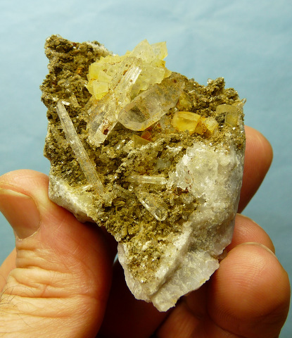 Interesting specimens of quartz and calcite on chalcedony
