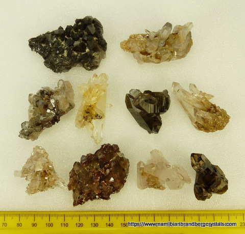 Ten quartz crystal specimens from the Northern & Western Cape, South Africa