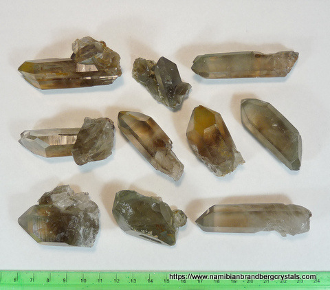 10 smoky quartz crystals