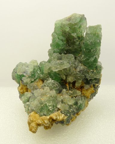 Green fluorite crystal group with mica
