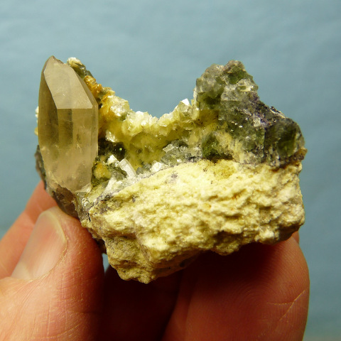 Fluorite, quartz, schorl and mica crystals on matrix