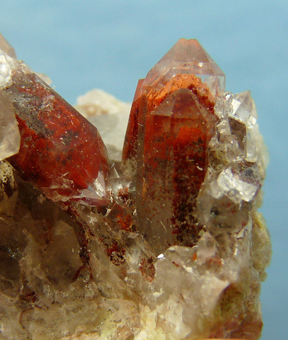 Quartz crystals, some with beautiful phantoms, on matrix